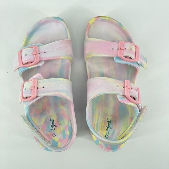 Cat & Jack Ade Girls Size 11 EVA Pastel Multicolor Double Strap Footbed Sandals - Picture 5 of 15